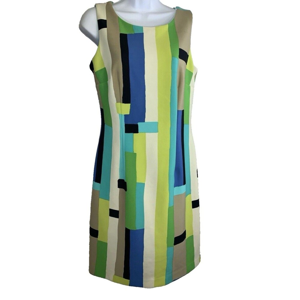 Chetta B Dress Women's Size 8 Mod 80's 60's Color Block Zip Up Stretch Sleeveles